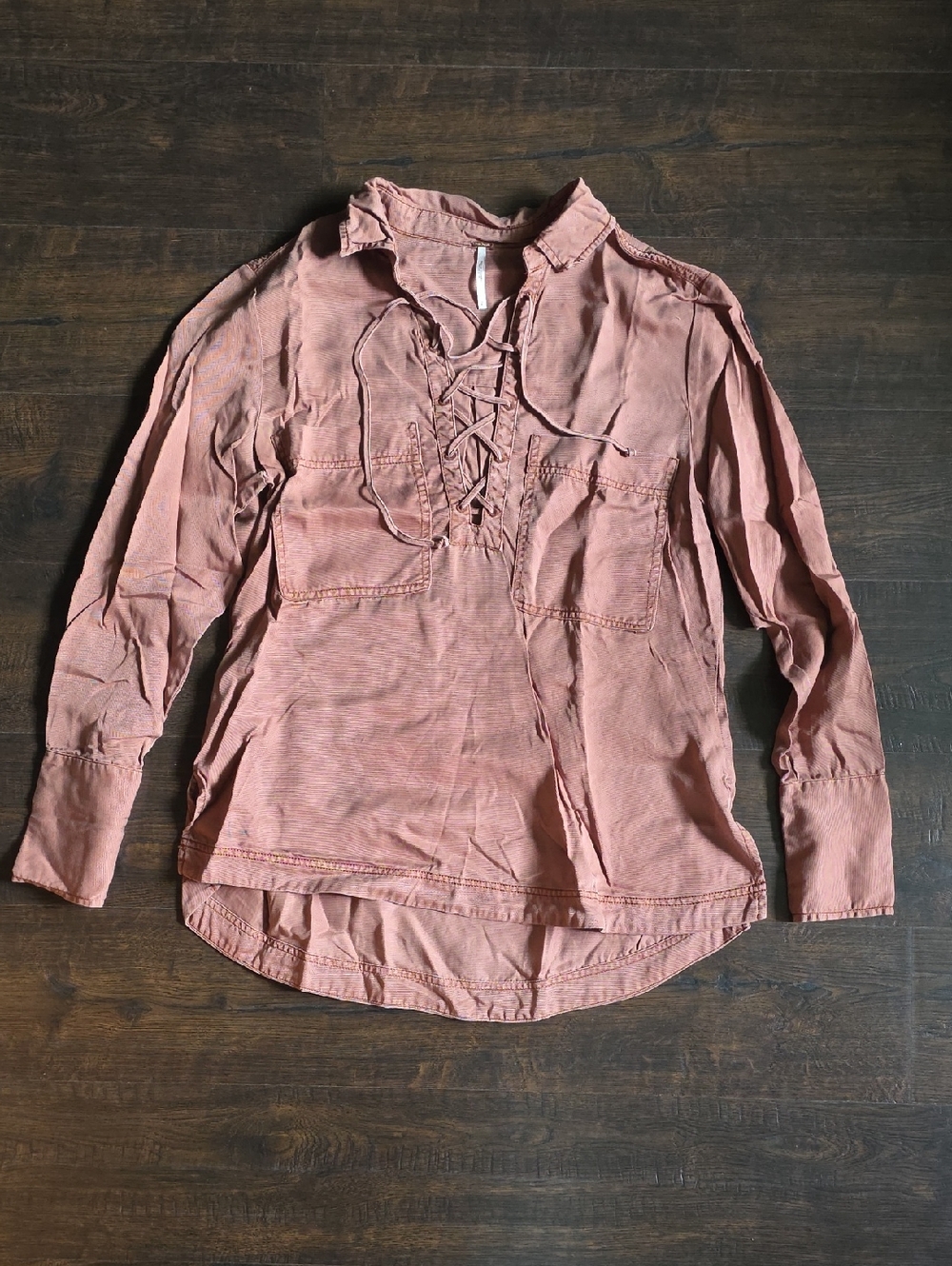 Free People Lace-Up Long Sleeve Blouse in Dusty Rose